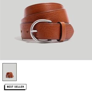 Madewell Medium Perfect Leather Belt, Pecan with Silver, size small